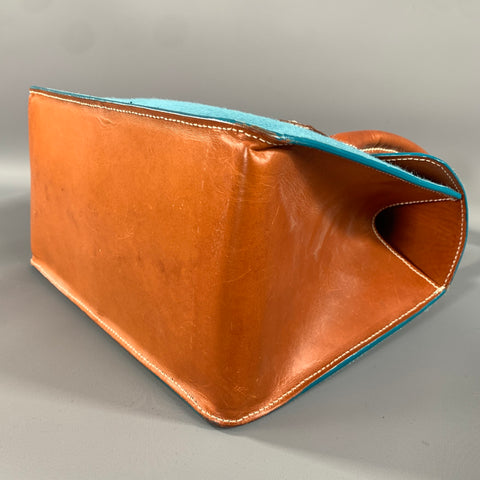 LAMBERTSON TRUEX Blue Brown Fur Purse