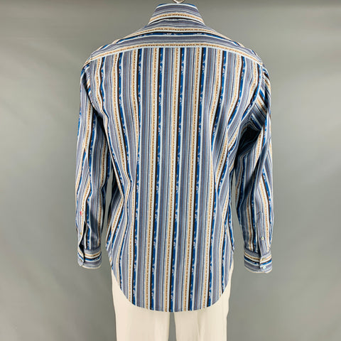 ROBERT GRAHAM Size L Blue Brown Stripe Cotton Button Up Long Sleeve Shirt
