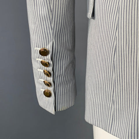 GUCCI Size 4 White Grey Cotton Blend Stripe Single Button Jacket Blazer