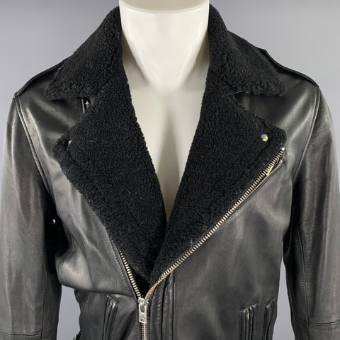 IRO Size M Black Leather Shearing Lapel Motorcycle Jacket