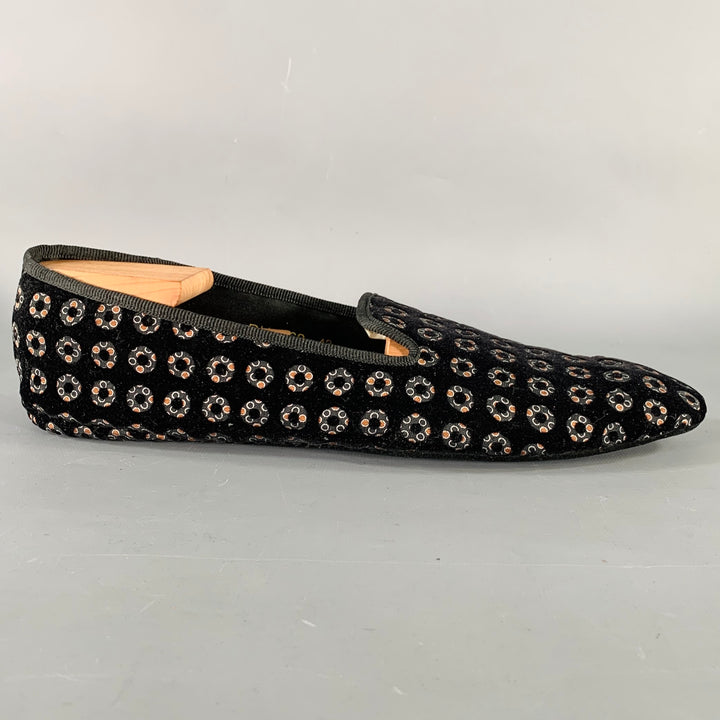 D&G by DOLCE & GABBANA Size 10 Black Orange Circles Velvet Slip On Loafers