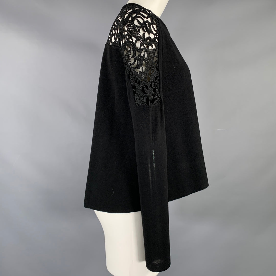 DOROTHEE SCHUMACHER Size 2 Black Virgin Wool Lace Panel Cardigan