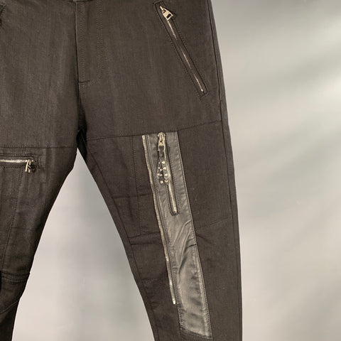ALEXANDER MCQUEEN Size 32 Black Silver Mixed Fabrics Cotton Blend Jeans
