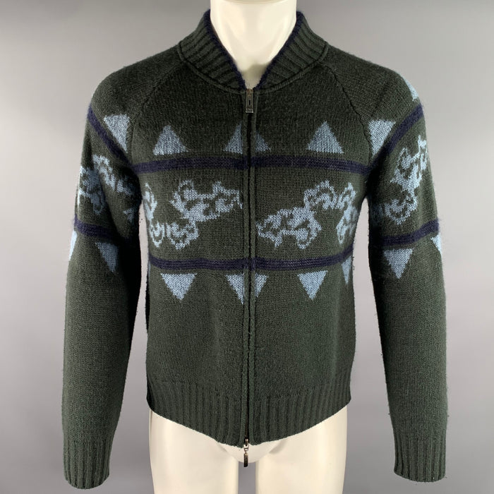 EMPORIO ARMANI Size S Blue Navy Grey Knit Acrylic Blend Sweater Bomber Jacket