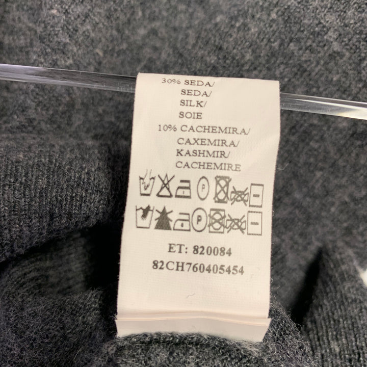 CAROLINA HERRERA Size S Grey Red Knit Wool Silk Cashmere V-Neck Sweater