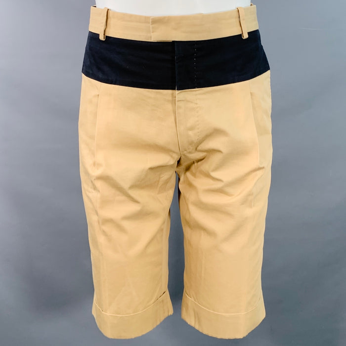 ALEXANDER MCQUEEN Size 32 Camel Black Cotton Stripe Cuffed Shorts