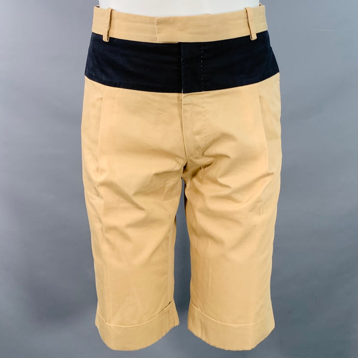 ALEXANDER MCQUEEN Size 32 Camel Black Cotton Stripe Cuffed Shorts