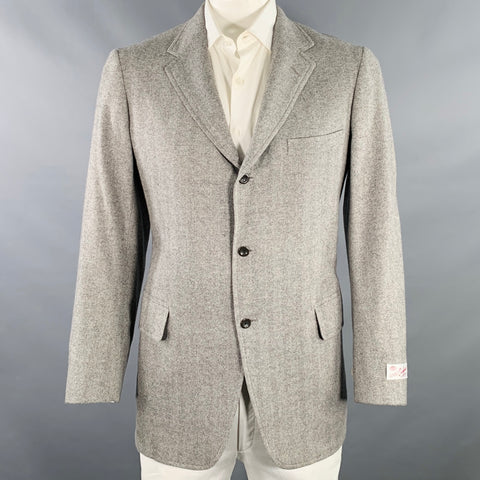 O'CONNELL'S Size L Grey Herringbone Cashmere Notch Lapel Sport Coat
