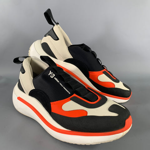 Y-3 Size 12 Black Orange & White Layered Canvas Slip On Sneakers