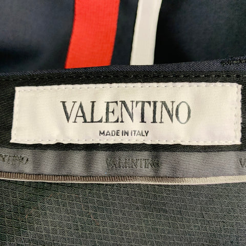 VALENTINO 2019 Size 30 Navy Burgundy White Wool Mohair Tapered Zip Fly Dress Pants