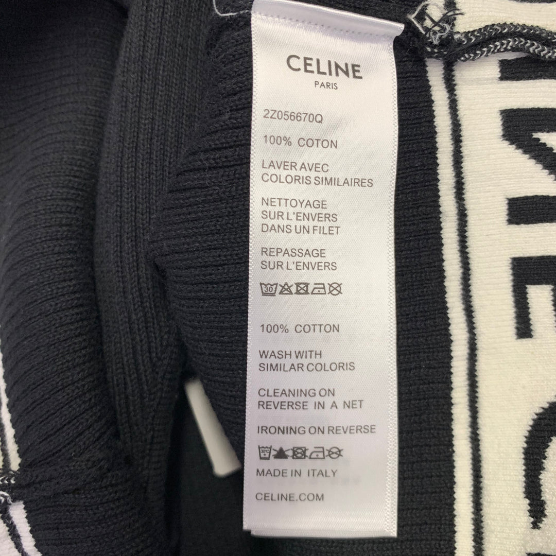 CELINE Size S Black White Cotton Logo Athletic Casual Crop Top