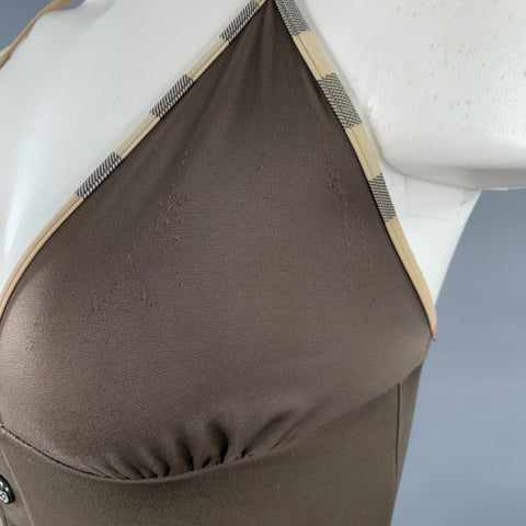 BURBERRY BRIT Maillot de bain taille S, marron beige, mélange de polyamide, bordures contrastantes