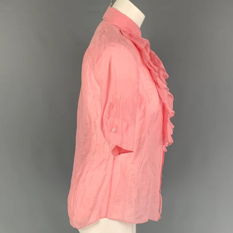 RALPH LAUREN Size 8 Pink Ruffled Short Sleeve Blouse