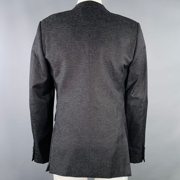 CALVIN KLEIN COLLECTION Size 38 Black Grey Lines Virgin Wool Tuxedo Sport Coat