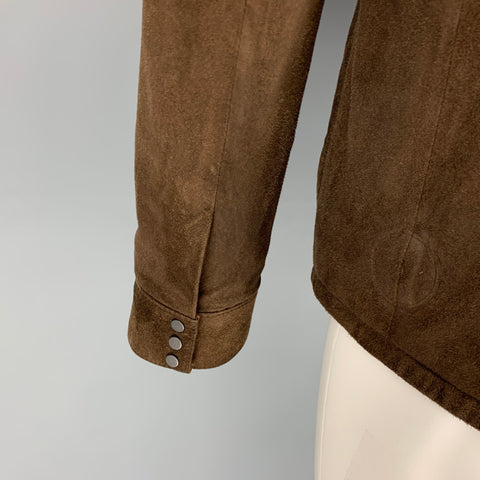 JOHN VARVATOS Size 40 Brown Suede Zip Snaps Jacket