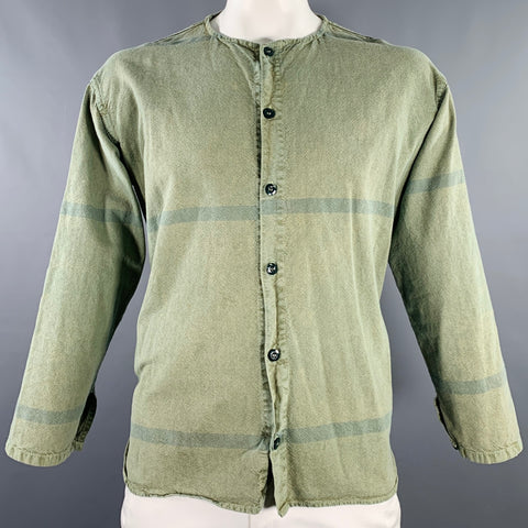 TENDER CO. Size L Green Wash Cotton Nehru Collar Long Sleeve Shirt