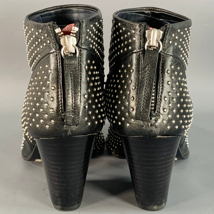 HALMANERA Size 7.5 Black Studded Back Zipper Ankle Bootiess