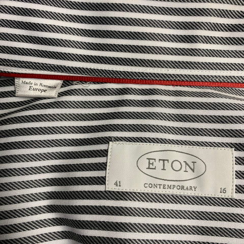 ETON Size M Grey White Stripe Cotton Curved Cutaway Long Sleeve Shirt