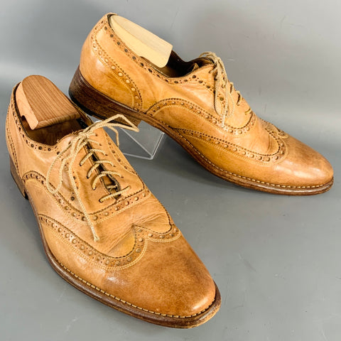 CALZOLERIA HARRIS Size 10.5 Tan Perforated Leather Wingtip Lace-Up Shoes