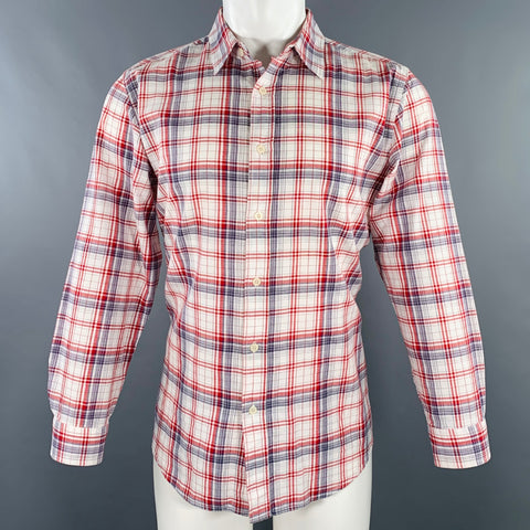 TWENTY FOUR STANDARD Size M White Red Black Plaid Cotton Long Sleeve Shirt