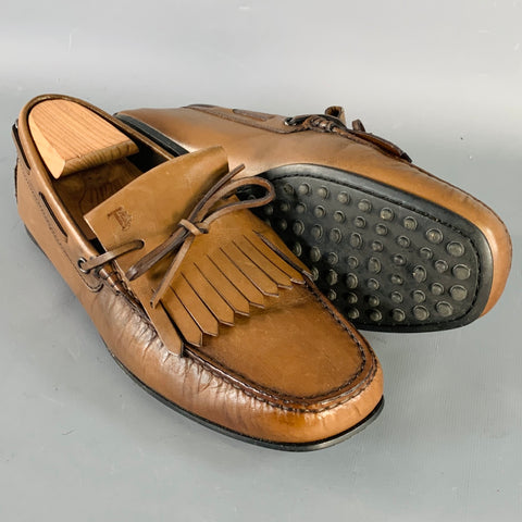 TOD'S Size 8.5 Brown Leather Moccasin Fringed Drivers Loafers