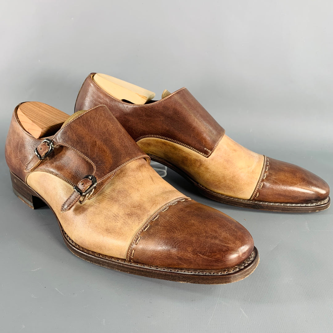 CALZOLERIA HARRIS Size 10.5 Brown Tan Two Toned Leather Monk Strap Loafers Pione Calzoleria Toscana Monk Strap - Toscana USA main image 3