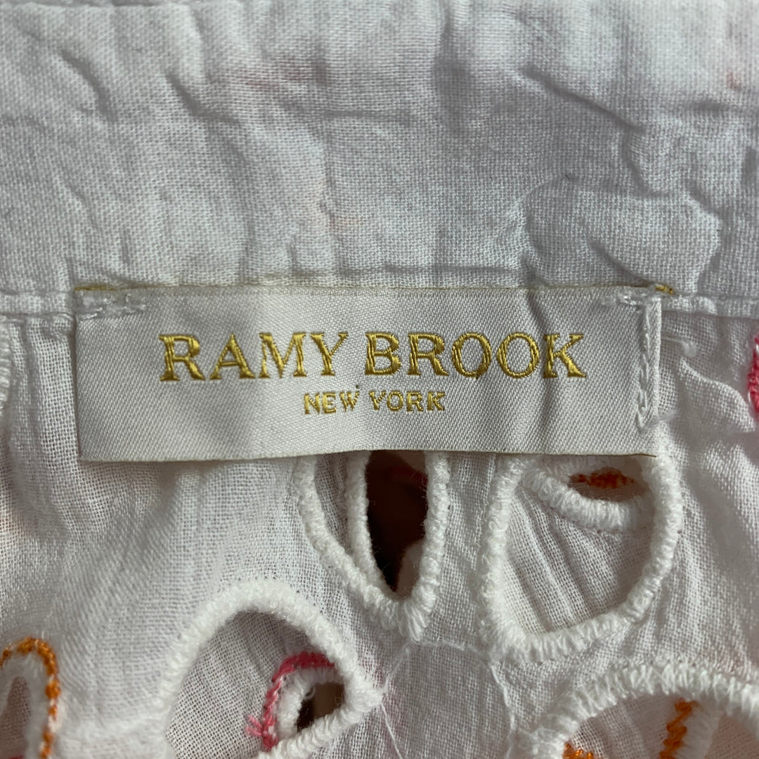 RAMY BROOK Size XL White Pink Orange Cotton Cut Out Button Up Casual Top