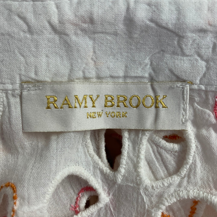 RAMY BROOK Size XL White Pink Orange Cotton Cut Out Button Up Casual Top