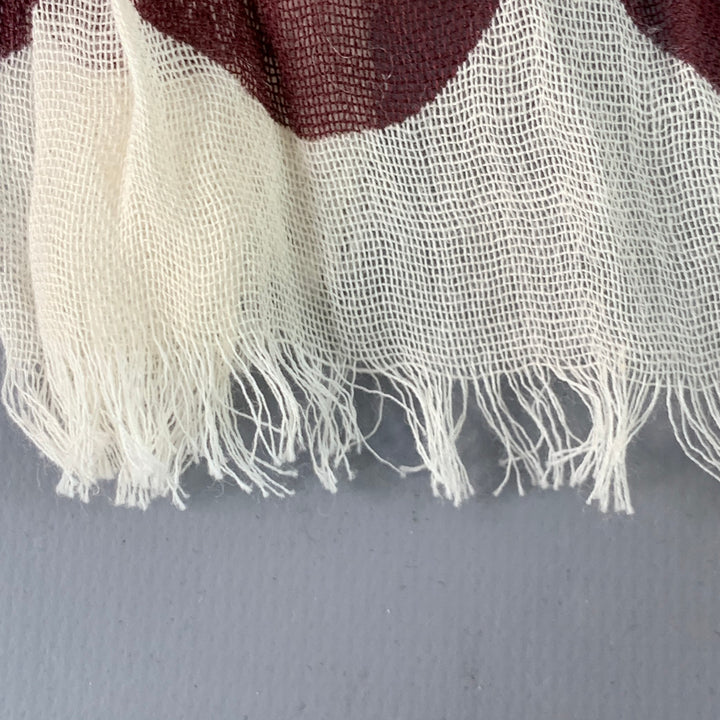 BURBERRY White Burgundy Polka Dot Cotton Fringe Scarf