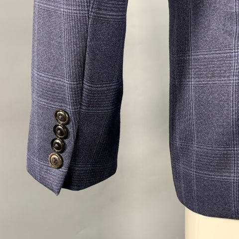 BROOKLYN TAILORS Size 38 Regular Blue Plaid Wool Notch Lapel Sport Coat