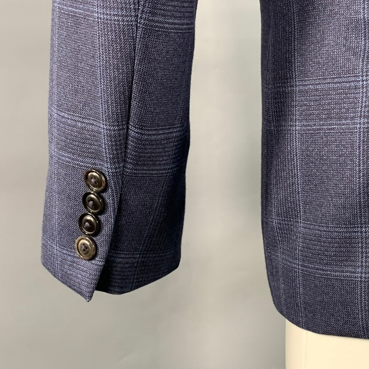 BROOKLYN TAILORS Size 38 Regular Blue Plaid Wool Notch Lapel Sport Coat