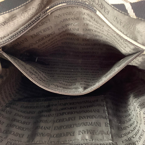 EMPORIO ARMANI Size Black Grey Beige Print Leather Tote Bag