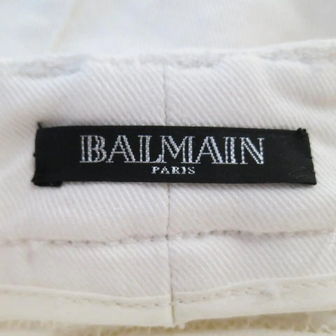 BALMAIN Size 4 White Cotton Gold Zip Moto Jeans BALMAIN