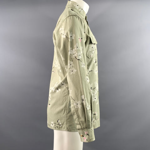 GUCCI Size M Green White & Black Hand Painted Cotton Patch Pockets Jacket