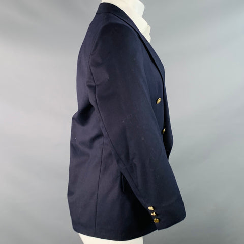 BURBERRYS Size 38 Navy Wool Double Breasted Peak Lapel Sport Coat