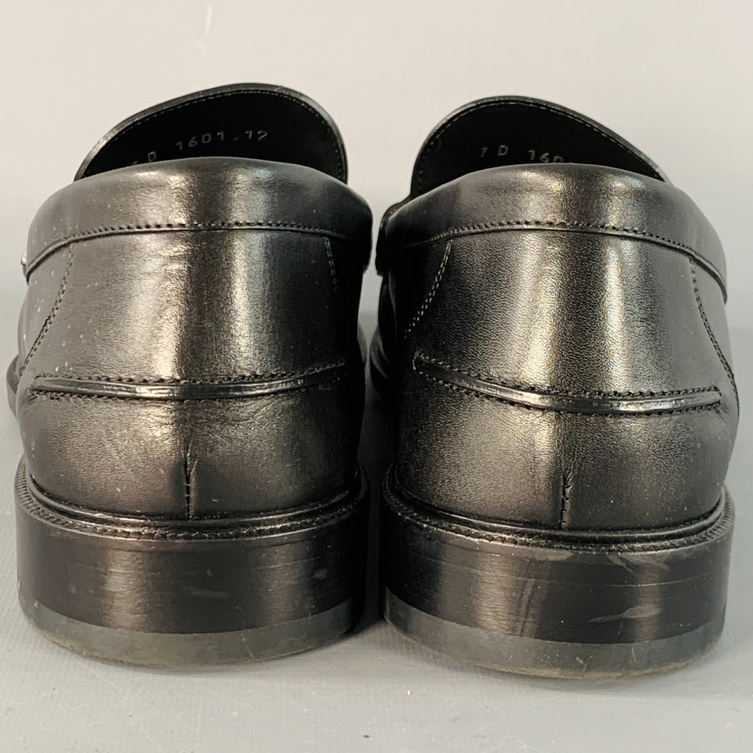 FENDI Size 13 Black Silver Calfskin Leather Monogram Buckle Slip On Loafers