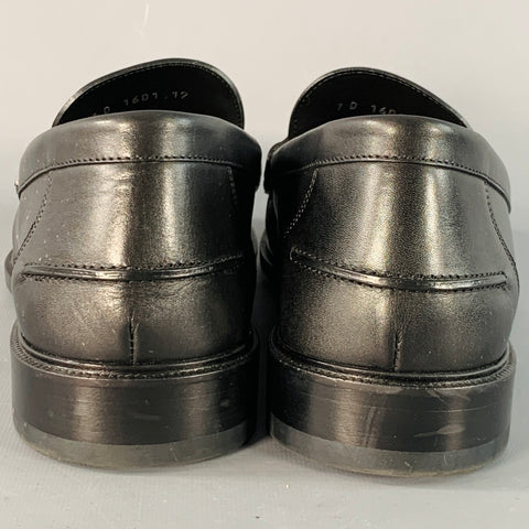 FENDI Size 13 Black Silver Calfskin Leather Monogram Buckle Slip On Loafers