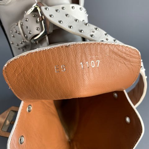 GIVENCHY Size 8 White Studded Leather Belted Boots