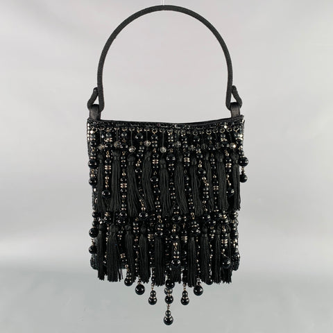 GIORGIO ARMANI Black Beaded Metal Mesh Evening Handbag