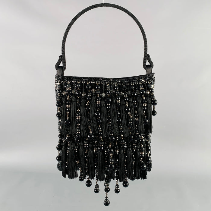 GIORGIO ARMANI Black Beaded Metal Mesh Evening Handbag