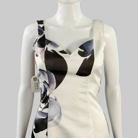 PRABAL GURUNG SS10 Size S White Black Silk Floral V-Neck Mermaid Evening Gown