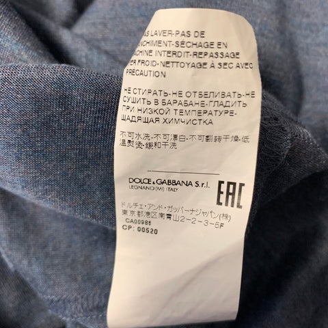 DOLCE & GABBANA Size XL Navy Silk Henley T Shirt