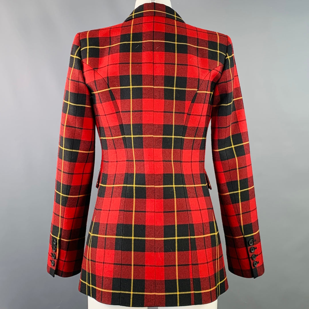 MICHAEL KORS COLLECTION Size 2 Red Black Yellow Wool Plaid Jacket Blazer