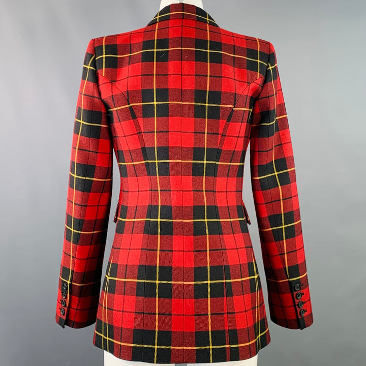 MICHAEL KORS COLLECTION Size 2 Red Black Yellow Wool Plaid Jacket Blazer