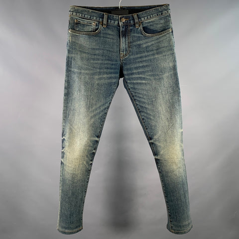 CLUB MONACO Size 31 Blue Cotton Blend Tapered Contrast Stitch Jeans