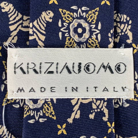 KRIZIA UOMO Navy Beige Tigers Silk Tie
