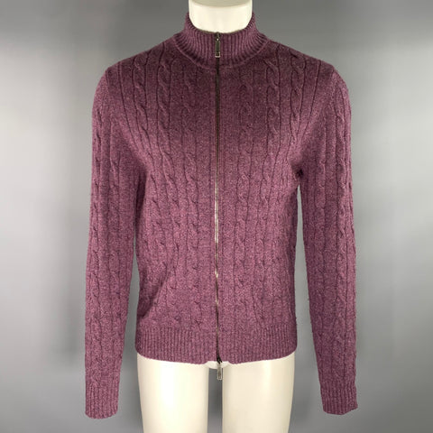 ETRO Size M Purple Cable Knit Cashmere Zip Up Jacket