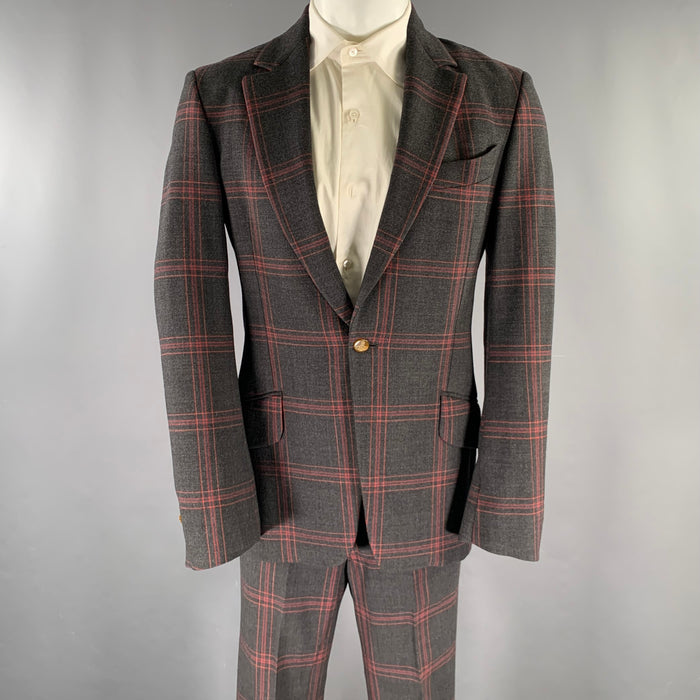 VIVIENNE WESTWOOD Size 38 Gray Navy Red Plaid Wool Elastane Suit
