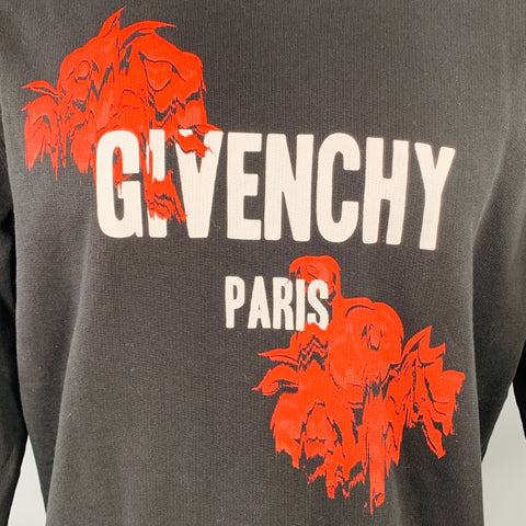 GIVENCHY Size M Black Red Logo Cotton Cuban Fit Crew Neck Sweatshirt