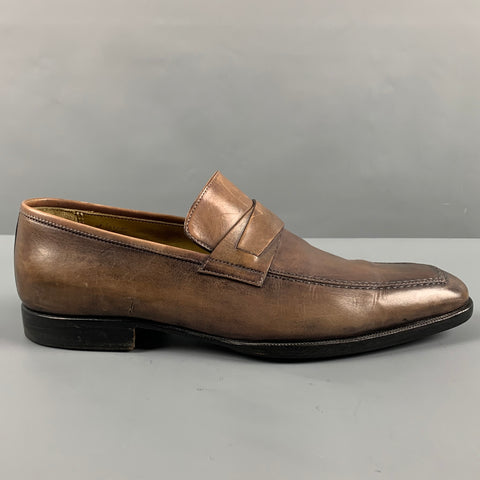 STEFANOBI Size 7.5 Taupe Leather Penny Loafers